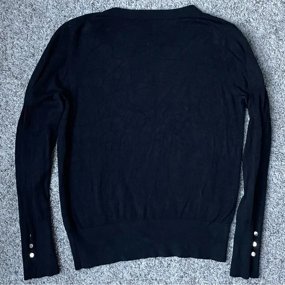 Basement Basic Black V-Neck Sweater - Size XS Cuffed Long Sleeve Golden Buttons - Picture 1 of 3